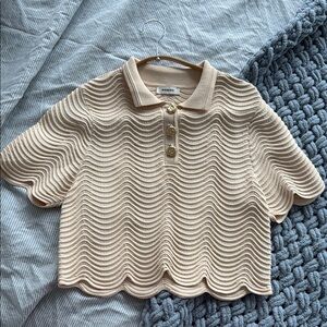 Sandro Campea Wavy Knit Cropped Polo Sweater